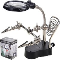 LED Light Helping Hands Soldering Magnifier Station Professional 3.5X 12X Magnifying Glass Stand with Alligator Clips for Solder