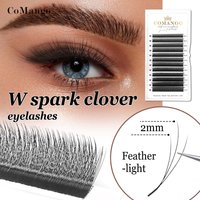 CoMango W Style Narrow 3D Spark Clover Lashes Premade Volume Eyelash Extensions C/D Curl Super Soft Black Lashes