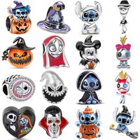 925 Sterling Silver Halloween Series Charms Pumpkin Witch Ghost Mummy Vampire Skeleton Fit Original DIY Accessories For Women