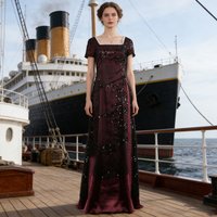 Rose Dewitt Bukater Evening Gown Costume Adult Women Purple Sequins Long Dress Titanic Cosplay Party Outfit