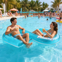 2 Person S Shape Inflatable Pool Float Lounge Chair With Cup Holder Handle Summer Water Entertainment Beach Swimming Air Mattres