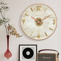Round Silent Wall Clock Modern 2D Marble Texture Dial Large Numerals Quartz Wall Watch Decor for Living Room Bedroom Kitchen