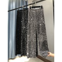 Die neue Damenmode, trendige, funkelnde Goldhose, Entspannung der hohen Taille, weitbeinige Hose, südkoreanischer Stil für Damen
