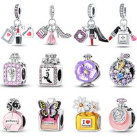 S925 Silver Perfume Bottle High Heels Princess Dress Fashion Romantic Charms Beads 3mm DIY Fine Jewelry Making