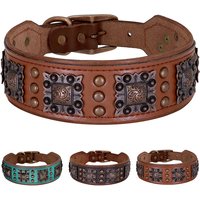 2inch Wide Luxury Genuine Leather Dog Collar Cool Spikes Dog Collars Durable Metal Rivet Collars for Pitbull German Shepherd