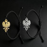Adjustable Black Rope Poland Eagle Charm Bracelet Golden Color Vintage Amulet Stainless Steel Jewelry For Men Women Gift