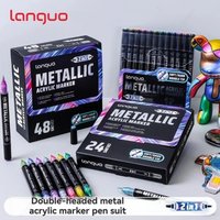 Languo 12-48Colors Dual Tip Metallic Acrylic Marker Pen Set Student Rock Scale Model Painting DIY Graffiti Hand Drawn Paint Pens