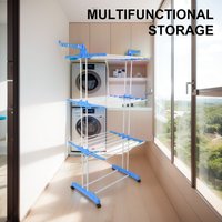 4-Tier Foldable Drying Rack Laundry Garment Dryer Stand with 4 Castors Clothes Rail Storage Rack for Towels Clothes Shoes Linen