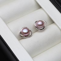 Genuine Silver 925 White Stud Earrings Pearl Woman,Natural Freshwater Bridal Jewelry Pearl Earrings Wife Mother Gift Pink Black