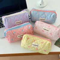 Kawaii Korean Cute Pencil Bag Pink Purple Small Checkered Fresh Style Pencil Cases Student Large Capacity Cosmetic Storage Bag