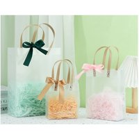 12/24pcs Clear Gift Bags with Handles White Frosted Tote Bag Reusable Waterproof Gift Wrap Bags for Wedding Party and Shopping