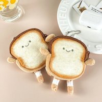 1/2/3pcs Cartoon Toast Bread Plush Wallet Boys Girls Coin Purse Earphone Bag Coin Bag Doll Bag Pendant Keychain Birthday