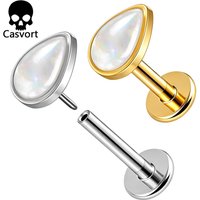 Casvort 1PC ASTM F136 Titanium Teardrop Shell Nose Lip Flat Back Stud Earring 16G/18G Threadless Conch Helix Medusa Piercing
