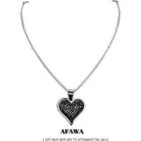 Heart Black Crystal Stainless Steel Pendant Necklace Women Silver Color Small Charm Necklaces Jewelry chaine N4871S01