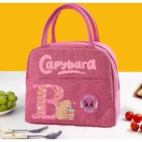 Cute Capybara Lunch Bag Kids Kawaii Capibara Letter A-Z Bento Handbags Children School Picnic Food Heat Preservation Pouch Gift
