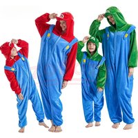 Super Mario Bros Cartoon Children Adult One-piece Pajamas Cute Luigi Homewear Children Warm One-piece Pajamas Christmas Gift