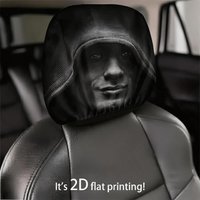 1Pc Mysterious Hooded Man Smirk Face Car Headrest Cover, Black & White 2D Printed, Elastic Universal Fit