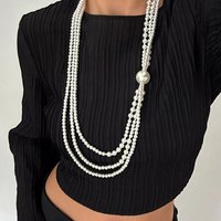 KunJoe Elegant Multi Layer Smooth Imitation Pearl Long Tassel Necklace for Women Korean Fashion Beads Sweater Chain Neck Jewelry
