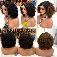 12Inch Colored Kinky Curly Bob Wig Human Hair Wigs 280% 5x5 Transparent Lace Closure Jerry Curly Hair Wigs For Black Women
