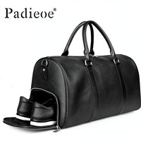 Top layer cowhide travel bag - stylish genuine leather business luggage bag - men's and women's lightweight travel bag - busines