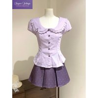 2026 Summer New Sweet Two Piece Set Women Slim Doll Collar Top + High Waist Polka Dot Skirt Korean Fashion Popular Chic Outfits