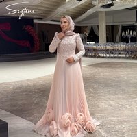 SSYTENS Luxury Evening Dresses for Women Weddings Guest Prom Gowns Pink Organza Full Sleeves Special Occasion Dresses Customized