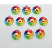 10pcs 21 * 25mm Colored Sunflower Jewelry Necklace Pendant Keychain Phone Diy Craft Accessories