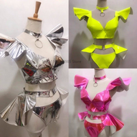 Women Group Jazz Dance Clothing Tech Laser Flying Top Shorts Bar Nightclub Dj Ds Stage Gogo Dancer Costume Rave Wear