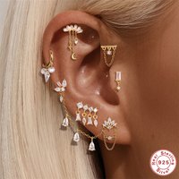 AIDE 925 Silver Chains Stud Earrings For Women Flat Head Threaded Puncture Ear Bone Charms For Studs Hoops Clif Fine Jewelry 1pc