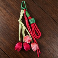 New Fresh Style Tulip Flower Bag Charm High Aesthetic Keychain Handbag Decorative Nylon Lanyard Sweet Spring Style