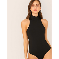 Summer Casual Top Body Solid Turtleneck Sleeveless Bodysuit Women's Sexy Bodycon Basic One Piece Bodysuits Woman Clothing