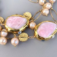YยทYING Cultured Orange Pearl Pink Jade Sunstone Statement Necklace Designer Jewelry