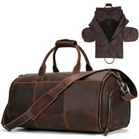Crazy Horse Leather Folding Suit Bag Man Business Travel Bag With Shoe Pocket Clothes Cover Luggage Duffel Bag Man Bag For Suits