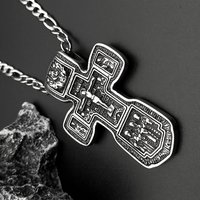 Jesus Crucifix Cross Orthodox Necklace for Women Men Stainless Steel Christian Believer Chain Necklace Vintage Charm Jewelry