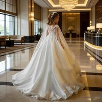 Children's wedding flower girl,white satin cape princess dress, girl's lace dress, birthday party and grand ceremony catwalk