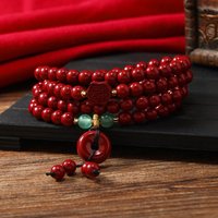 Cinnabar 108 Niche Exquisite Four-ring Chinese Style Bracelet Brave Red Long Necklace Multi-ring Bracelet Female