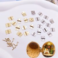 10Pcs Mini Brass Hinges for DIY Projects 10x8mm Metal Hardware Fittings for Dollhouse, Jewelry Box, Cabinet, Miniature Furniture