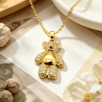 Gold & Silver Plated Pave Cubic Zirconia Bear Pendant, Ins Trendy Clean Girl Jewelry Charm, Cute Minimalist Daily Wear