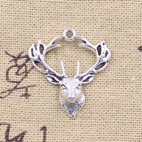 20pcs Charms Decoration Buck Deer Head 28x25mm Antique Silver Color Pendants DIY Crafts Making Findings Handmade Tibetan Jewelry