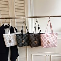 Fashion Tote Bag M Letter Print PU Gold Letter Pendant Decoration Zipper Large Capacity Water Resistant Shoulder Bag for Travel