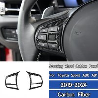For Toyota GR Supra A90 A91 MK5 2019-2024 Carbon Fiber Car Steering Wheel Button Panel Trim Cover Stickers Interior Accessories