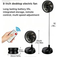 7200mAh Retractable Rotating Fan, USB Rechargeable, Timer & Remote, 3-Speed, Indoor Outdoor Portable