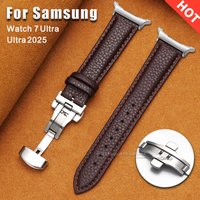 New Genuine Leather Strap for Samsung Galaxy Watch Ultra 47mm No Gap Bracelet for Galaxy Watch 7 47mm Butterfly Buckle Wristband