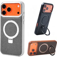 Luxury For Magsafe Shockproof Frame Armor Case For iPhone 17 Pro 17 Pro Max Metal Bracket Carbon Fiber Pattern Cover