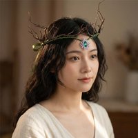 Photoshoot Vine Elven Crown Fantasy Diadem Elf Tiara Rhinestone Decorated Simulate Tree Leaves Fairy Headpiece Gothic Style