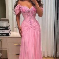 Eightale Arabic Evening Dress Sweetheart 3D Flowers Customized Chiffon Pleats Pink Floor Length Mermaid Prom Wedding Party Gown