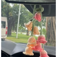 Cute Potted Plants Crochet,Hanging Plant Crochet for Car Decor,Car Ornament Rear View Mirror Hanging Accessories