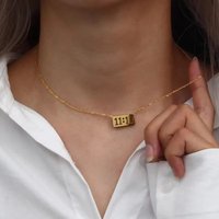 11:11 Rectangle Pendant Necklace for Women Stainless Steel Gold Color Chain Lucky Angel Number 1111 Choker Jewerly Collares