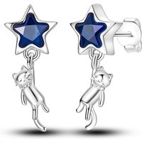 925 Sterling Silver Earrings Women Sparkling Star Picking Cat Stud Earring For Anniversary Wedding Jewelry Gifts