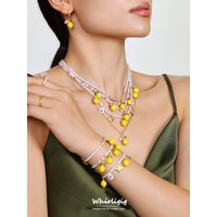 eye-catcher Lemon Stainless Steel Necklace Bracelet Earrings for Women Shell Beaded Chain Gold Plated Charm Wedding Jewelry
